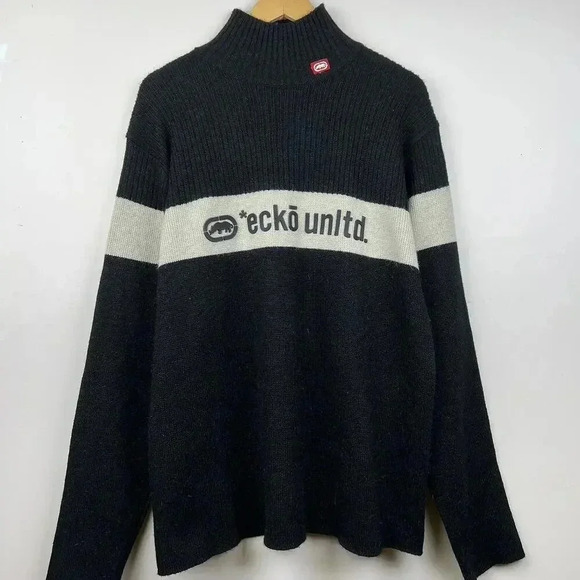 90s Vintage Rap Ecko Unlimited Black Turtleneck Sweater - Trendy & Cozy Unltd. - Picture 1 of 7